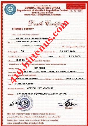 Death Certificate Abdalla Isaaq